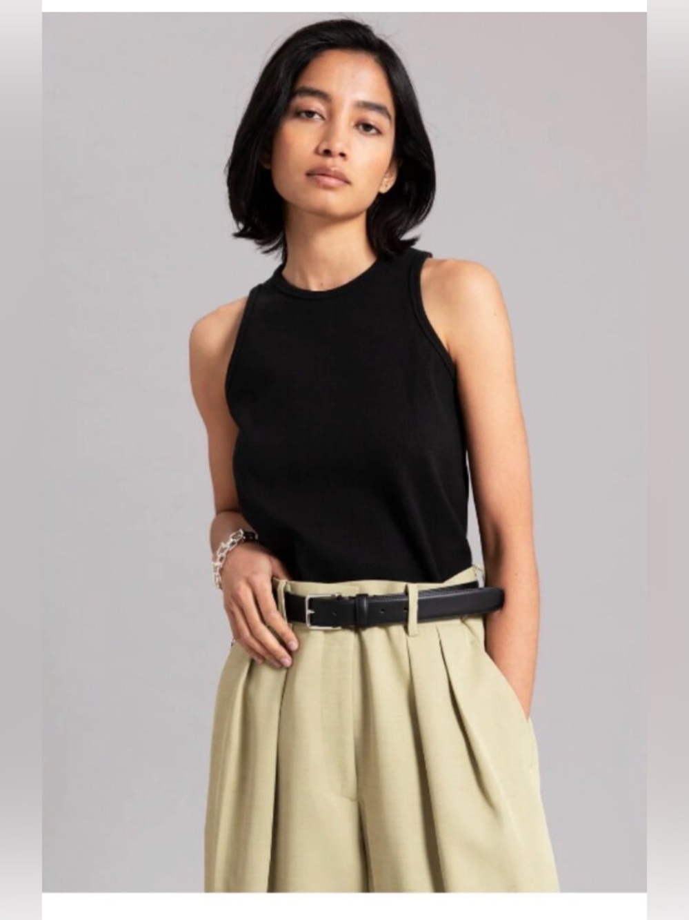 The Frankie Shop curved hem Tank top ribbed  black